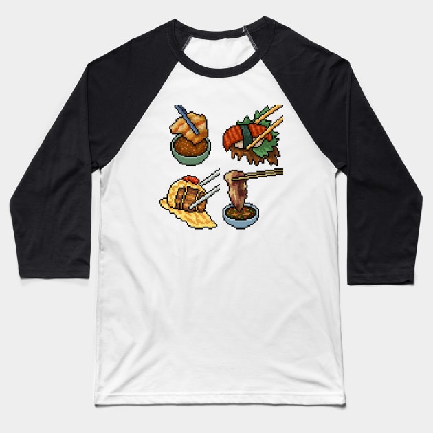 Pixel Sushi Dipping Baseball T-Shirt by Mako Design 